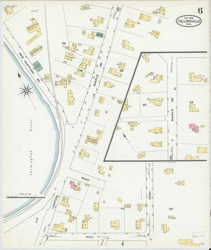 Sanborn Fire Insurance Map from Collinsville, Hartford County, Connecticut (1909), Sheet #0006 - Complete Map Set gallery image, historic Sanborn map, vintage wall art, Connecticut Connecticut