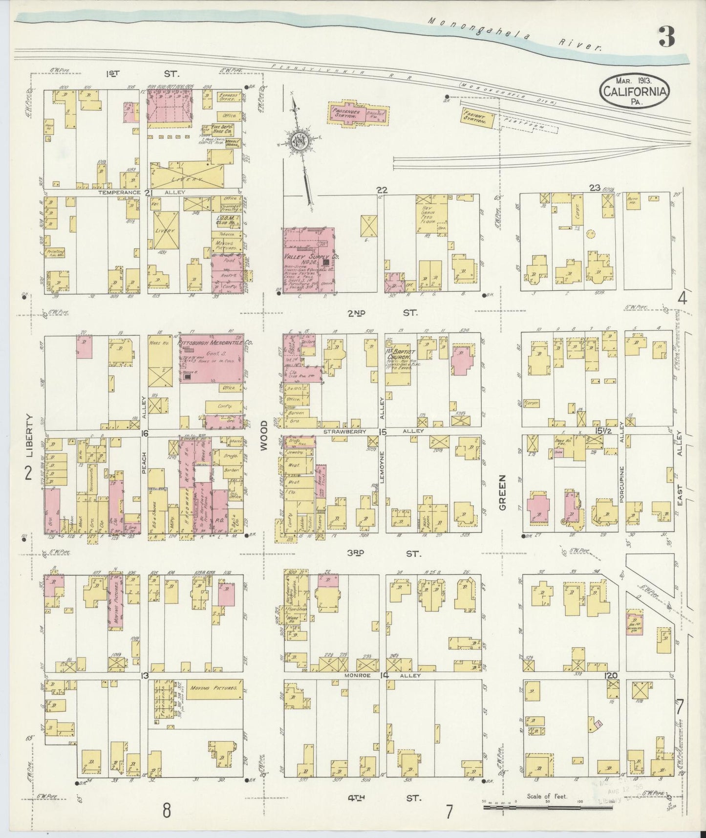 Sanborn Fire Insurance Map from California, Washington County, Pennsylvania (1913), Sheet #0003 - Historic Sanborn Fire Insurance Map Print, vintage old map wall art, antique decor, genealogy gift, Pennsylvania Pennsylvania map