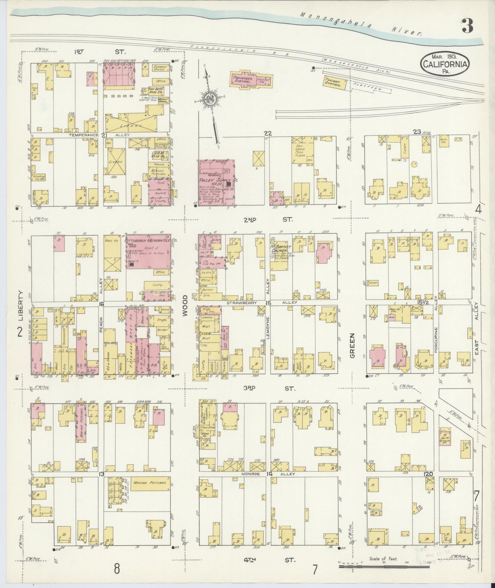 Sanborn Fire Insurance Map from California, Washington County, Pennsylvania (1913), Sheet #0003 - Historic Sanborn Fire Insurance Map Print, vintage old map wall art, antique decor, genealogy gift, Pennsylvania Pennsylvania map