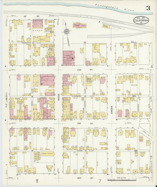 Sanborn Fire Insurance Map from California, Washington County, Pennsylvania (1913), Sheet #0003 - Historic Sanborn Fire Insurance Map Print, vintage old map wall art, antique decor, genealogy gift, Pennsylvania Pennsylvania map