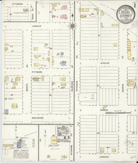 Sanborn Fire Insurance Map from Guernsey, Platte County, Wyoming (1907), Sheet #0001 - Complete Map Set gallery image, historic Sanborn map, vintage wall art, Wyoming Wyoming