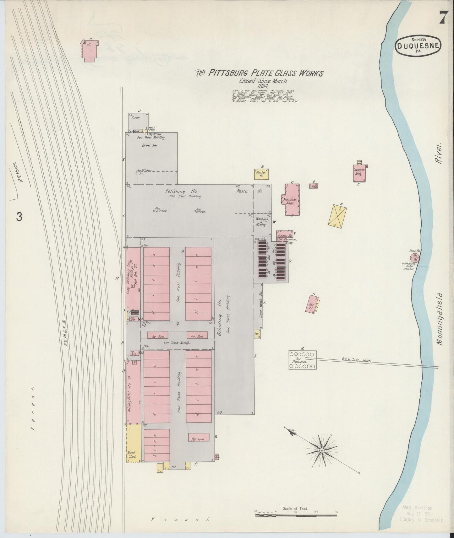 Sanborn Fire Insurance Map from Duquesne, Allegheny County, Pennsylvania (1896), Sheet #0007 - Historic Sanborn Fire Insurance Map Print, vintage old map wall art, antique decor, genealogy gift, Pennsylvania Pennsylvania map