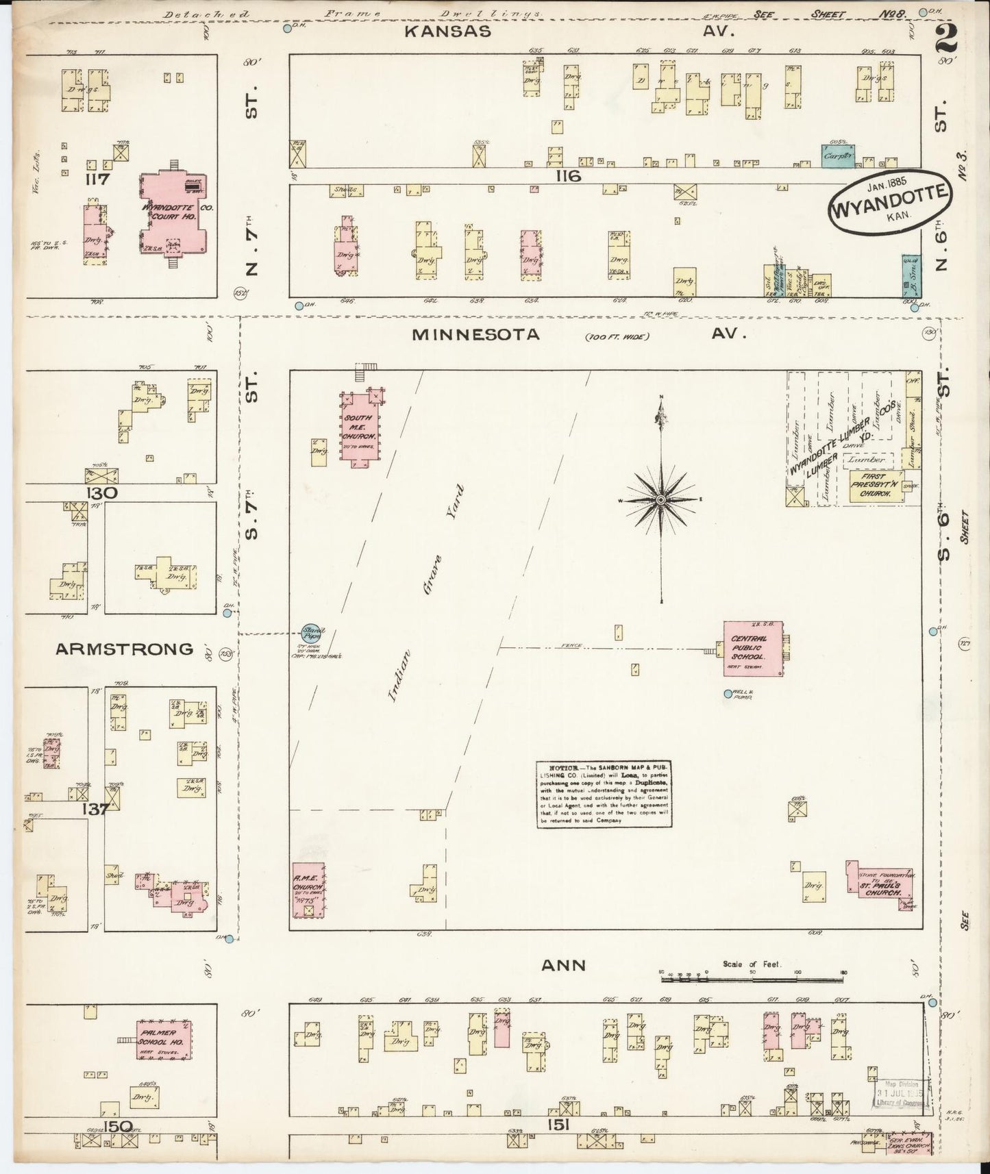 Sanborn Fire Insurance Map from Wyandotte, Wyandotte County, Kansas (1885), Sheet #0002 - Historic Sanborn Fire Insurance Map Print, vintage old map wall art, antique decor, genealogy gift, Kansas Kansas map