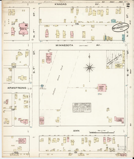 Sanborn Fire Insurance Map from Wyandotte, Wyandotte County, Kansas (1885), Sheet #0002 - Historic Sanborn Fire Insurance Map Print, vintage old map wall art, antique decor, genealogy gift, Kansas Kansas map