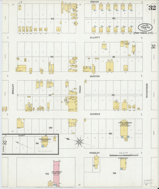 Sanborn Fire Insurance Map from Tampa, Hillsborough County, Florida (1899), Sheet #0032 - Historic Sanborn Fire Insurance Map Print, vintage old map wall art, antique decor, genealogy gift, Florida Florida map
