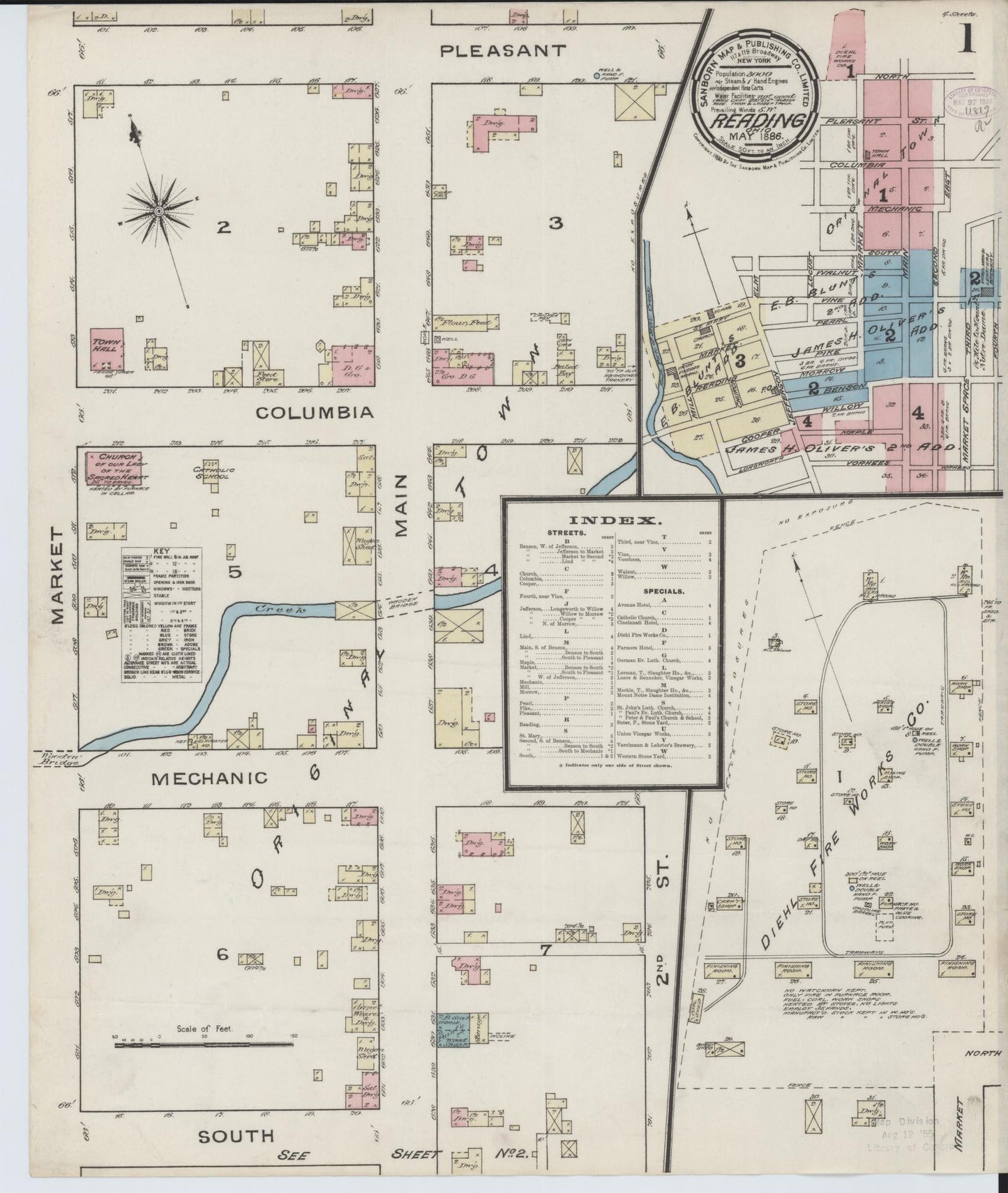 Sanborn Fire Insurance Map from Reading, Hamilton County, Ohio (1886), Sheet #0001 - Complete Map Set gallery image, historic Sanborn map, vintage wall art, Ohio Ohio