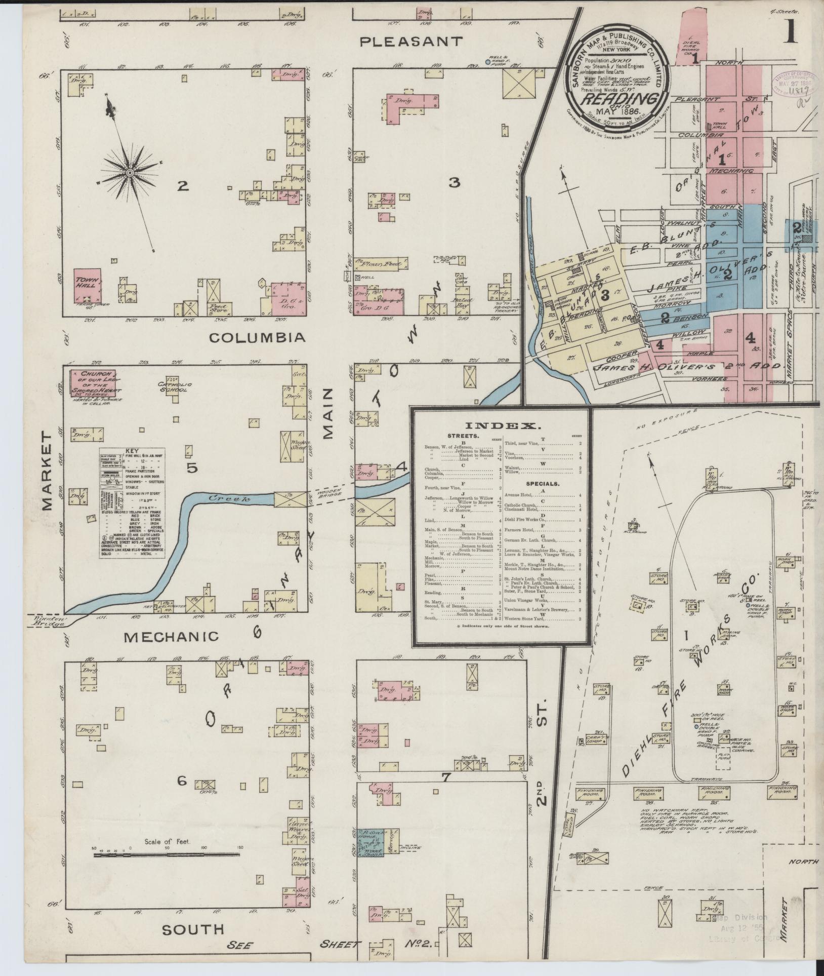 Sanborn Fire Insurance Map from Reading, Hamilton County, Ohio (1886), Sheet #0001 - Complete Map Set gallery image, historic Sanborn map, vintage wall art, Ohio Ohio