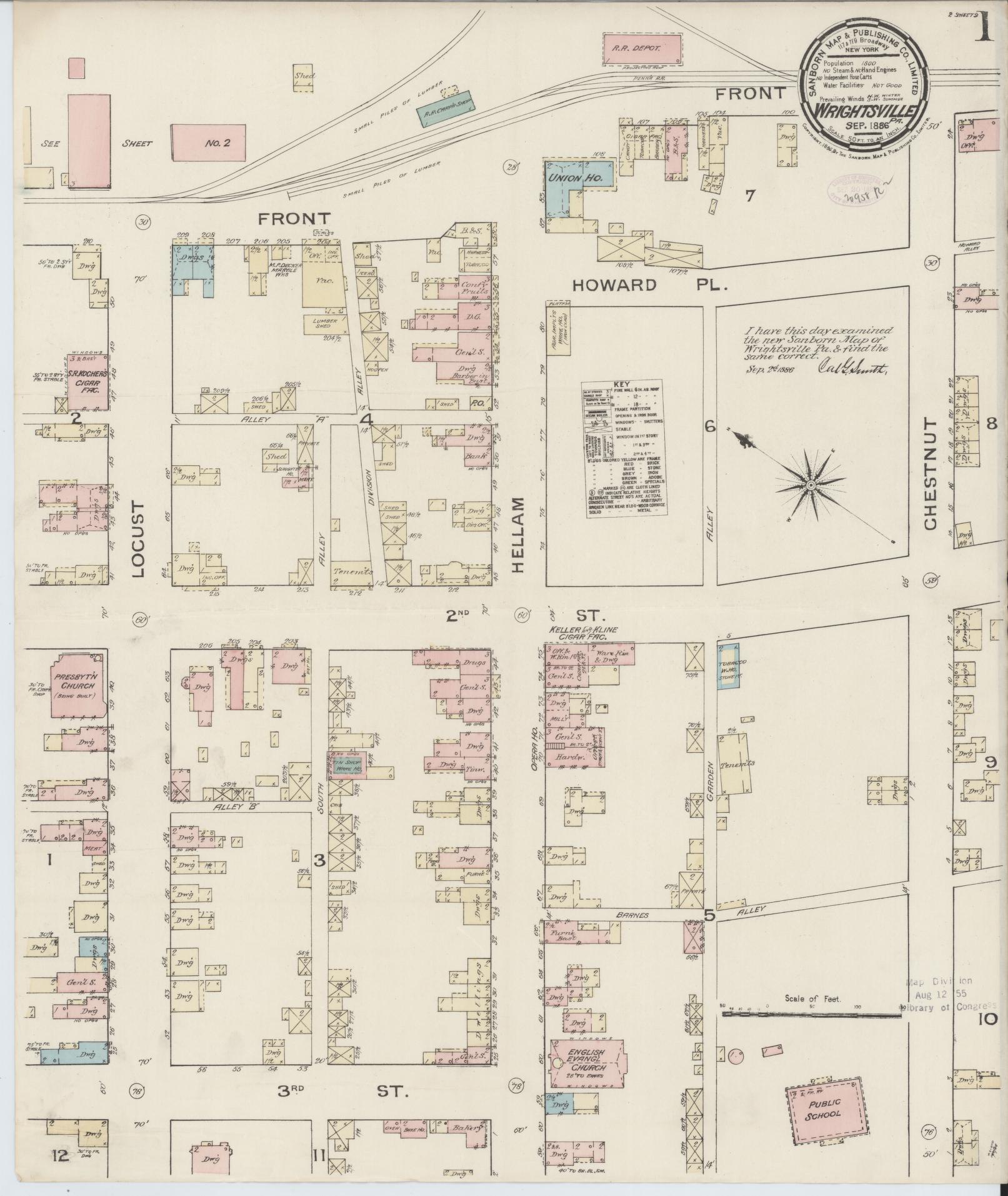 Sanborn Fire Insurance Map from Wrightsville, York County, Pennsylvania (1886), Sheet #0001 - Complete Map Set gallery image, historic Sanborn map, vintage wall art, Pennsylvania Pennsylvania