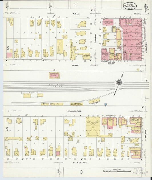 Sanborn Fire Insurance Map from Wauseon, Fulton County, Ohio (1910), Sheet #0006 - Historic Sanborn Fire Insurance Map Print, vintage old map wall art, antique decor, genealogy gift, Ohio Ohio map