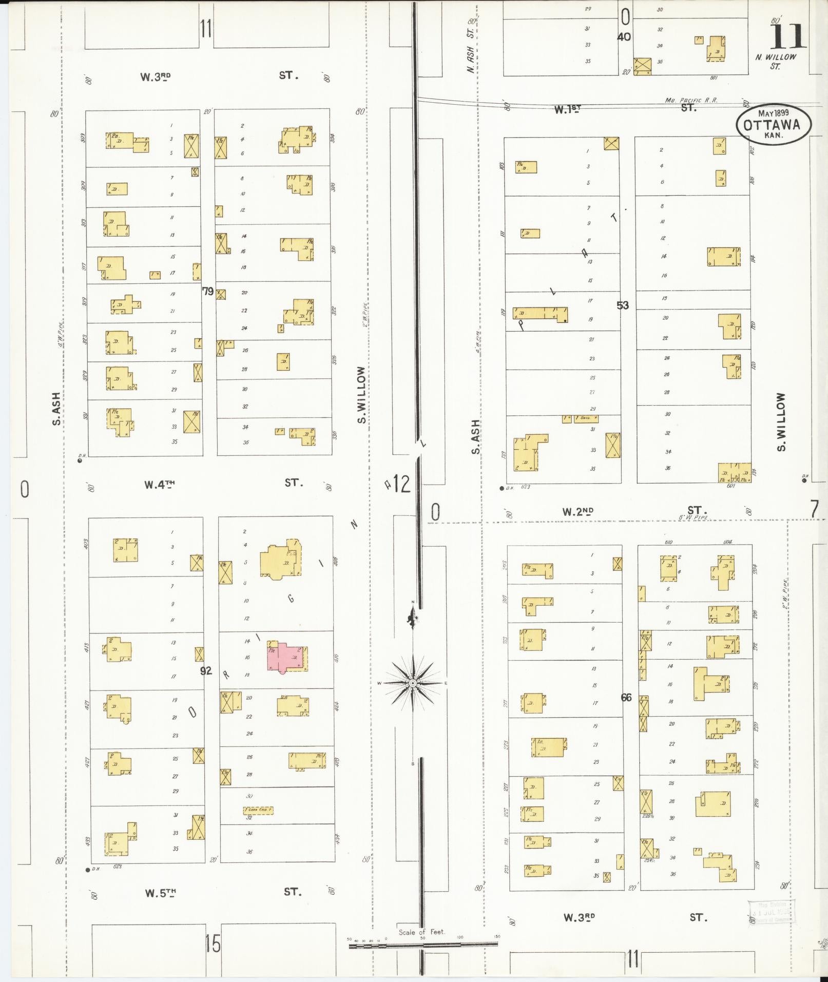 Sanborn Fire Insurance Map from Ottawa, Franklin County, Kansas (1899), Sheet #0011 - Complete Map Set gallery image, historic Sanborn map, vintage wall art, Kansas Kansas
