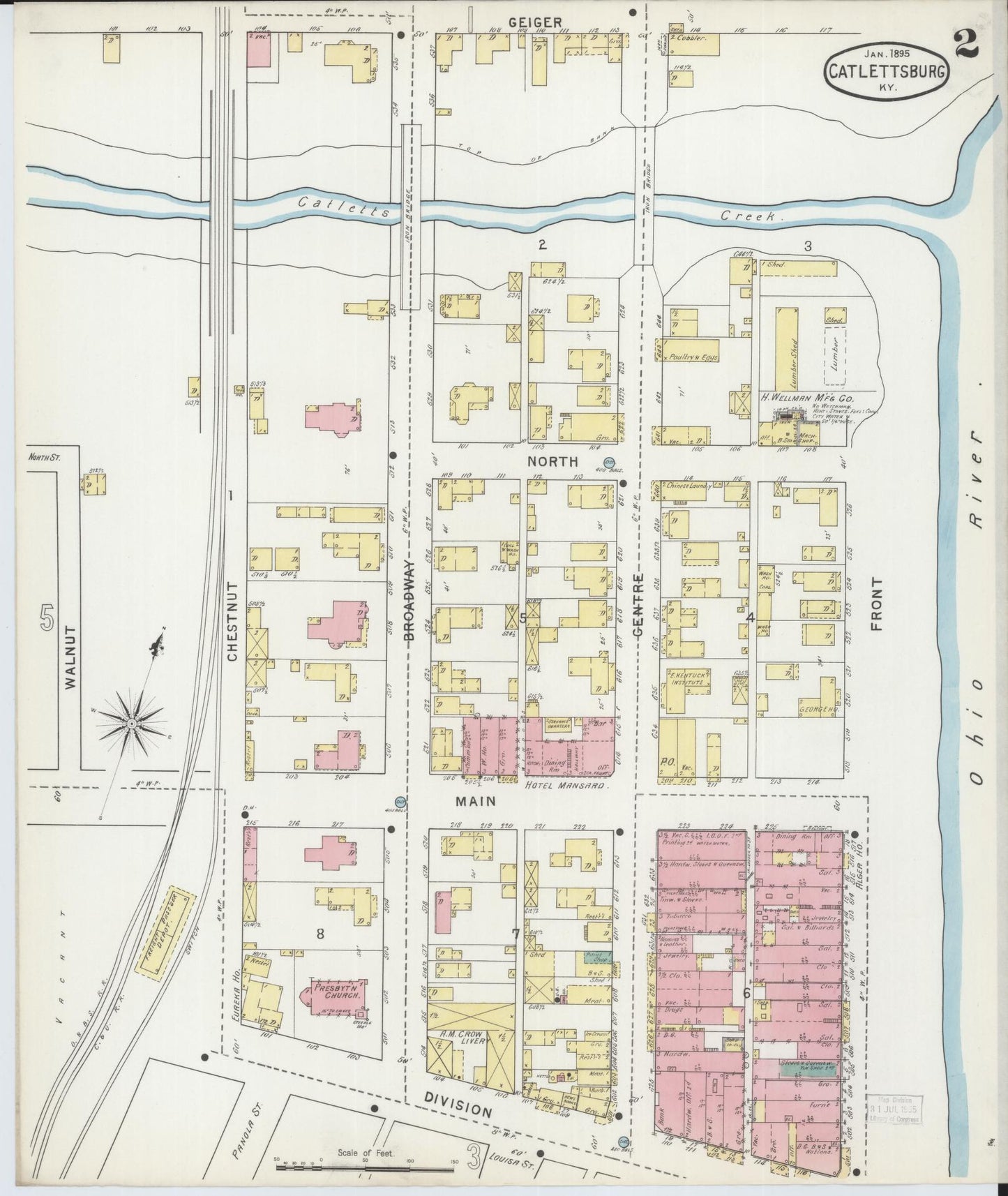 Sanborn Fire Insurance Map from Catlettsburg, Boyd County, Kentucky (1895), Sheet #0002 - Complete Map Set gallery image, historic Sanborn map, vintage wall art, Kentucky Kentucky