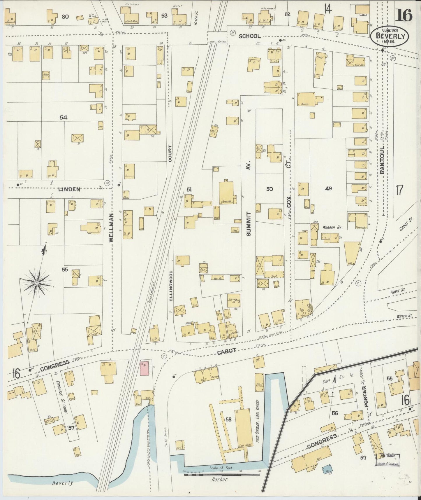 Sanborn Fire Insurance Map from Beverly, Essex County, Massachusetts (1901), Sheet #0016 - Complete Map Set gallery image, historic Sanborn map, vintage wall art, Massachusetts Massachusetts