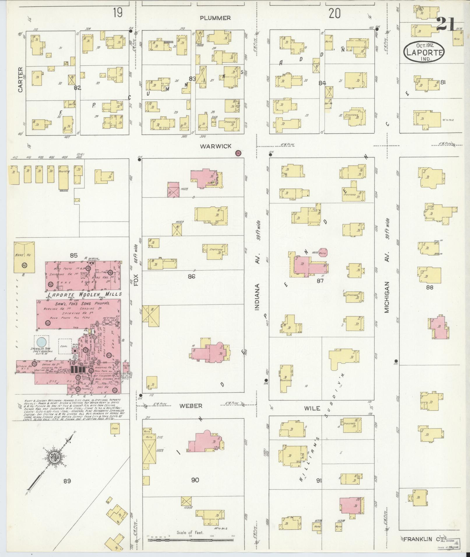 Sanborn Fire Insurance Map from La Porte, La Porte County, Indiana (1912), Sheet #0021 - Historic Sanborn Fire Insurance Map Print, vintage old map wall art, antique decor, genealogy gift, Indiana Indiana map
