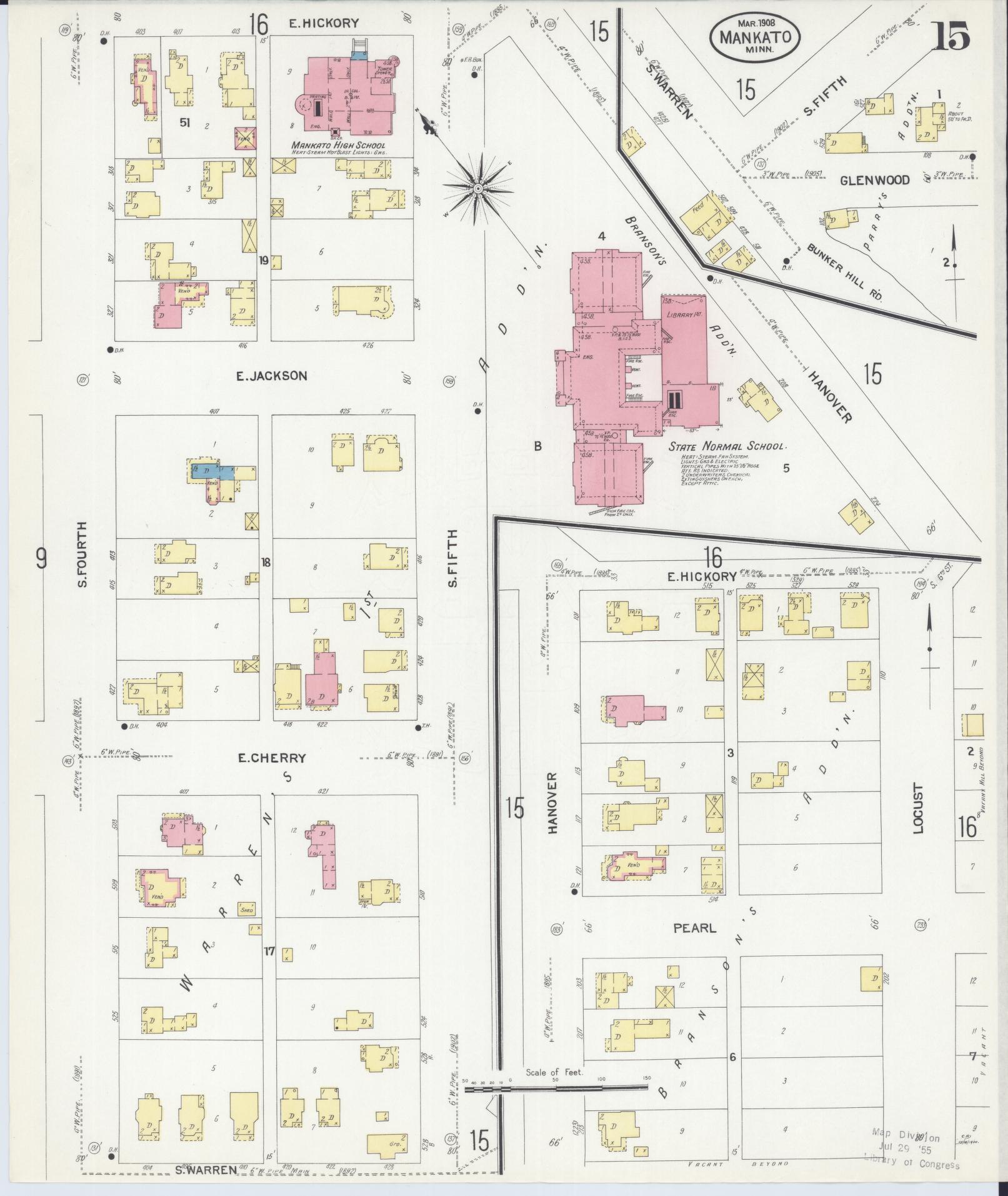 Sanborn Fire Insurance Map from Mankato, Blue Earth County, Minnesota (1908), Sheet #0015 - Complete Map Set gallery image, historic Sanborn map, vintage wall art, Minnesota Minnesota