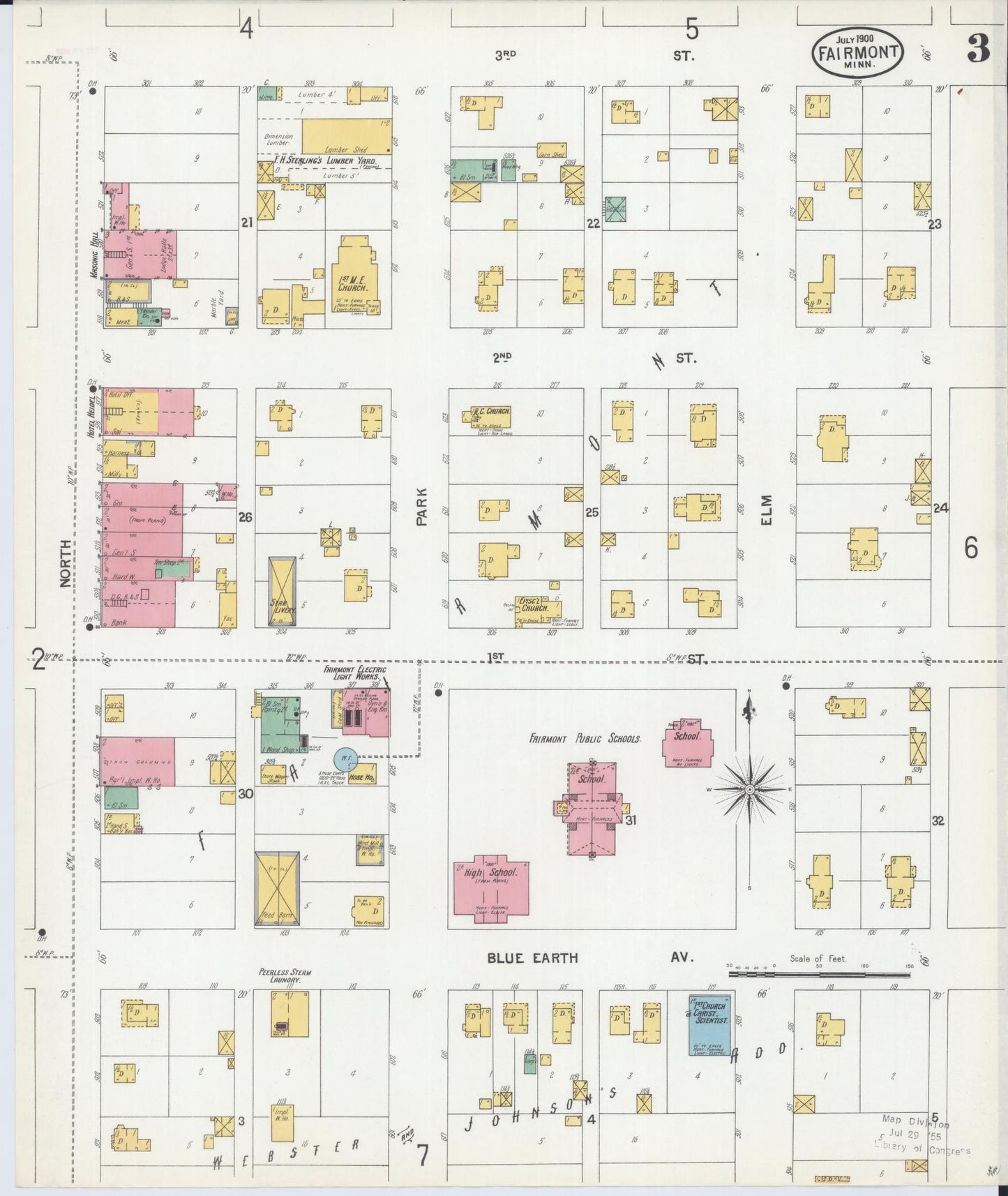 Sanborn Fire Insurance Map from Fairmont, Martin County, Minnesota (1900), Sheet #0003 - Complete Map Set gallery image, historic Sanborn map, vintage wall art, Minnesota Minnesota