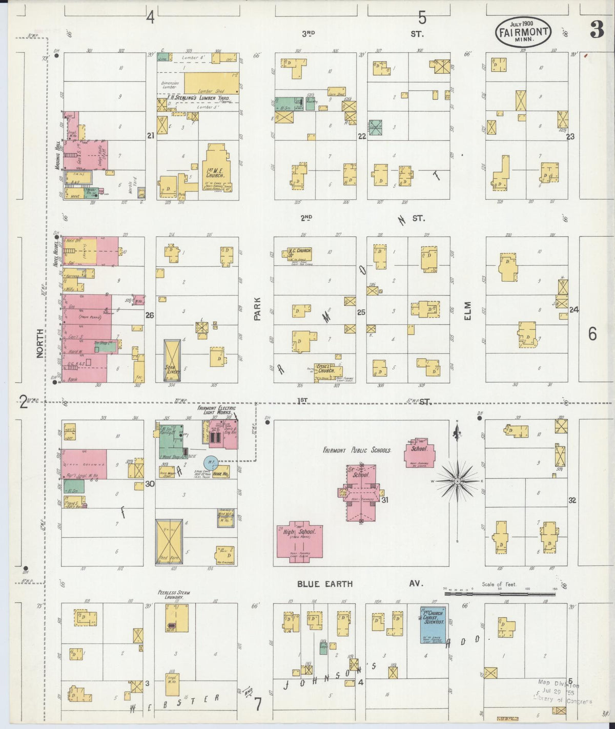 Sanborn Fire Insurance Map from Fairmont, Martin County, Minnesota (1900), Sheet #0003 - Complete Map Set gallery image, historic Sanborn map, vintage wall art, Minnesota Minnesota