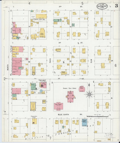 Sanborn Fire Insurance Map from Fairmont, Martin County, Minnesota (1900), Sheet #0003 - Complete Map Set gallery image, historic Sanborn map, vintage wall art, Minnesota Minnesota