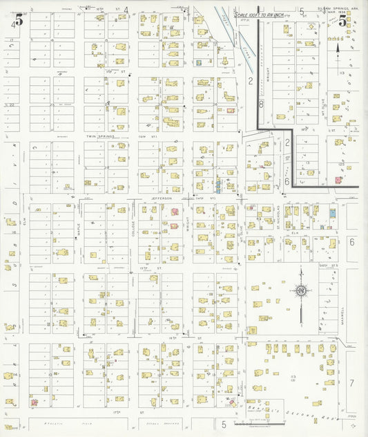 Sanborn Fire Insurance Map from Siloam Springs, Benton County, Arkansas (1936), Sheet #0005 - Historic Sanborn Fire Insurance Map Print, vintage old map wall art, antique decor, genealogy gift, Arkansas Arkansas map