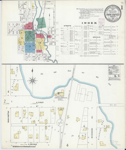 Sanborn Fire Insurance Map from Park Rapids, Hubbard County, Minnesota (1907), Sheet #0001 - Historic Sanborn Fire Insurance Map Print, vintage old map wall art, antique decor, genealogy gift, Minnesota Minnesota map