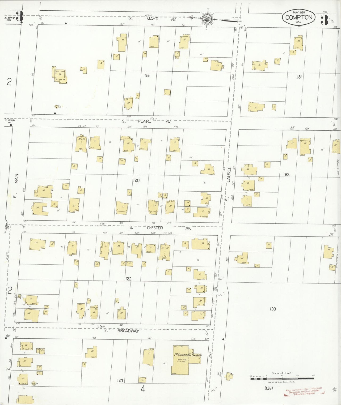 Sanborn Fire Insurance Map from Compton, Los Angeles County, California (1925), Sheet #0003 - Historic Sanborn Fire Insurance Map Print, vintage old map wall art, antique decor, genealogy gift, California California map