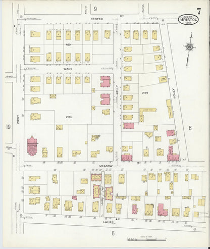 Sanborn Fire Insurance Map from Bristol, Hartford County, Connecticut (1916), Sheet #0007 - Complete Map Set gallery image, historic Sanborn map, vintage wall art, Connecticut Connecticut