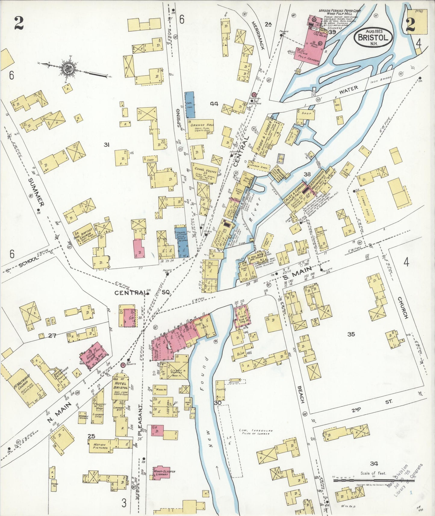 Sanborn Fire Insurance Map from Bristol, Grafton County, New Hampshire (1923), Sheet #0002 - Complete Map Set gallery image, historic Sanborn map, vintage wall art, New Hampshire New Hampshire