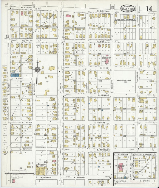 Sanborn Fire Insurance Map from Bluffton, Wells County, Indiana (1919), Sheet #0014 - Historic Sanborn Fire Insurance Map Print, vintage old map wall art, antique decor, genealogy gift, Indiana Indiana map
