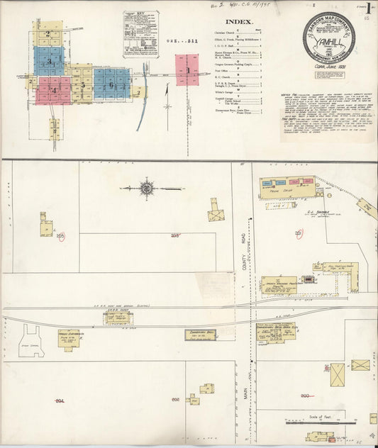 Sanborn Fire Insurance Map from Yamhill, Yamhill County, Oregon (1931), Sheet #0001 - Historic Sanborn Fire Insurance Map Print, vintage old map wall art, antique decor, genealogy gift, Oregon Oregon map