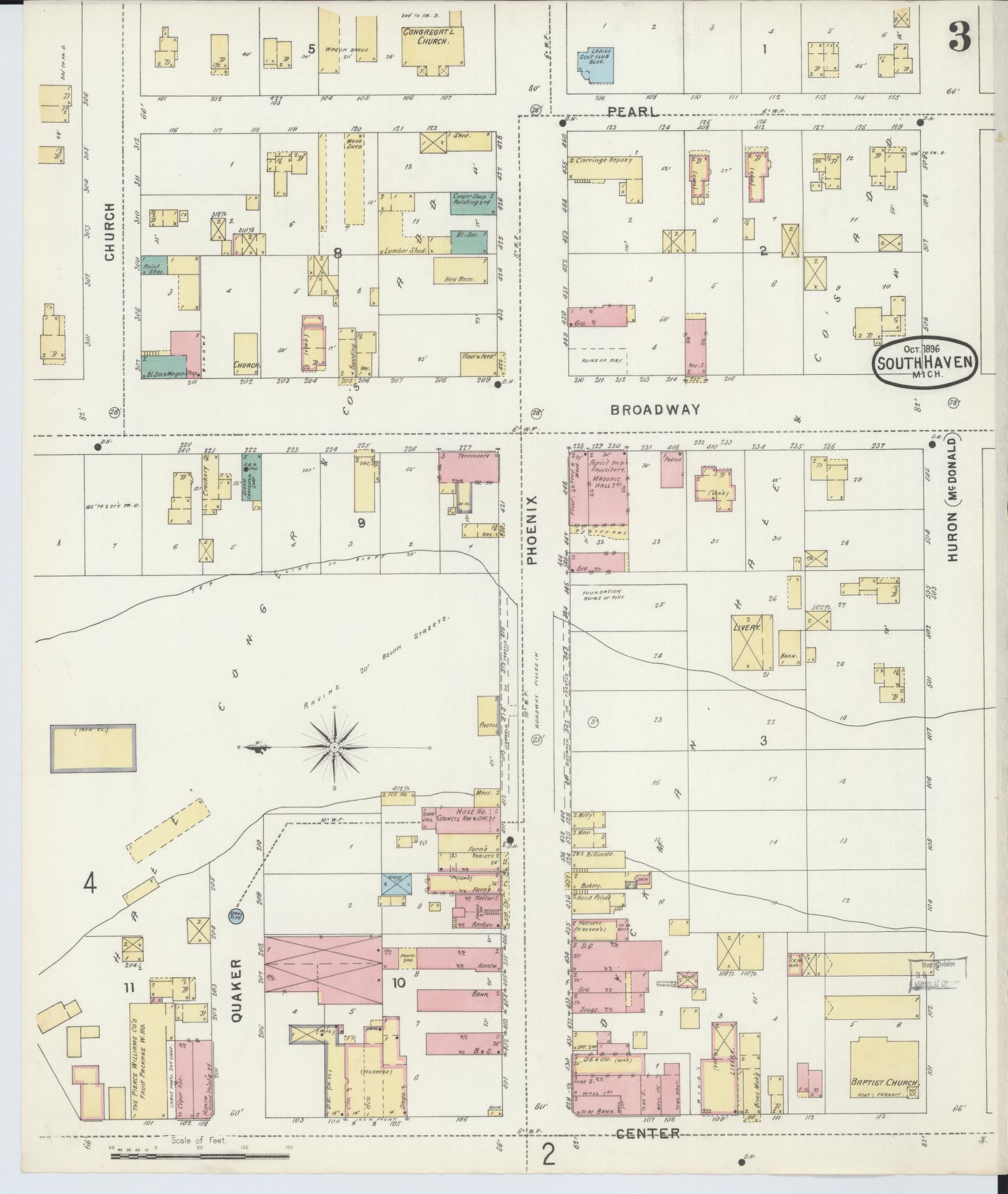 Sanborn Fire Insurance Map from South Haven, Van Buren County, Michigan (1896), Sheet #0003 - Complete Map Set gallery image, historic Sanborn map, vintage wall art, Michigan Michigan