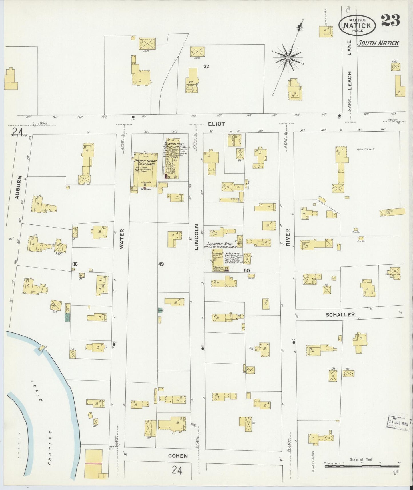 Sanborn Fire Insurance Map from Natick, Middlesex County, Massachusetts (1909), Sheet #0023 - Complete Map Set gallery image, historic Sanborn map, vintage wall art, Massachusetts Massachusetts