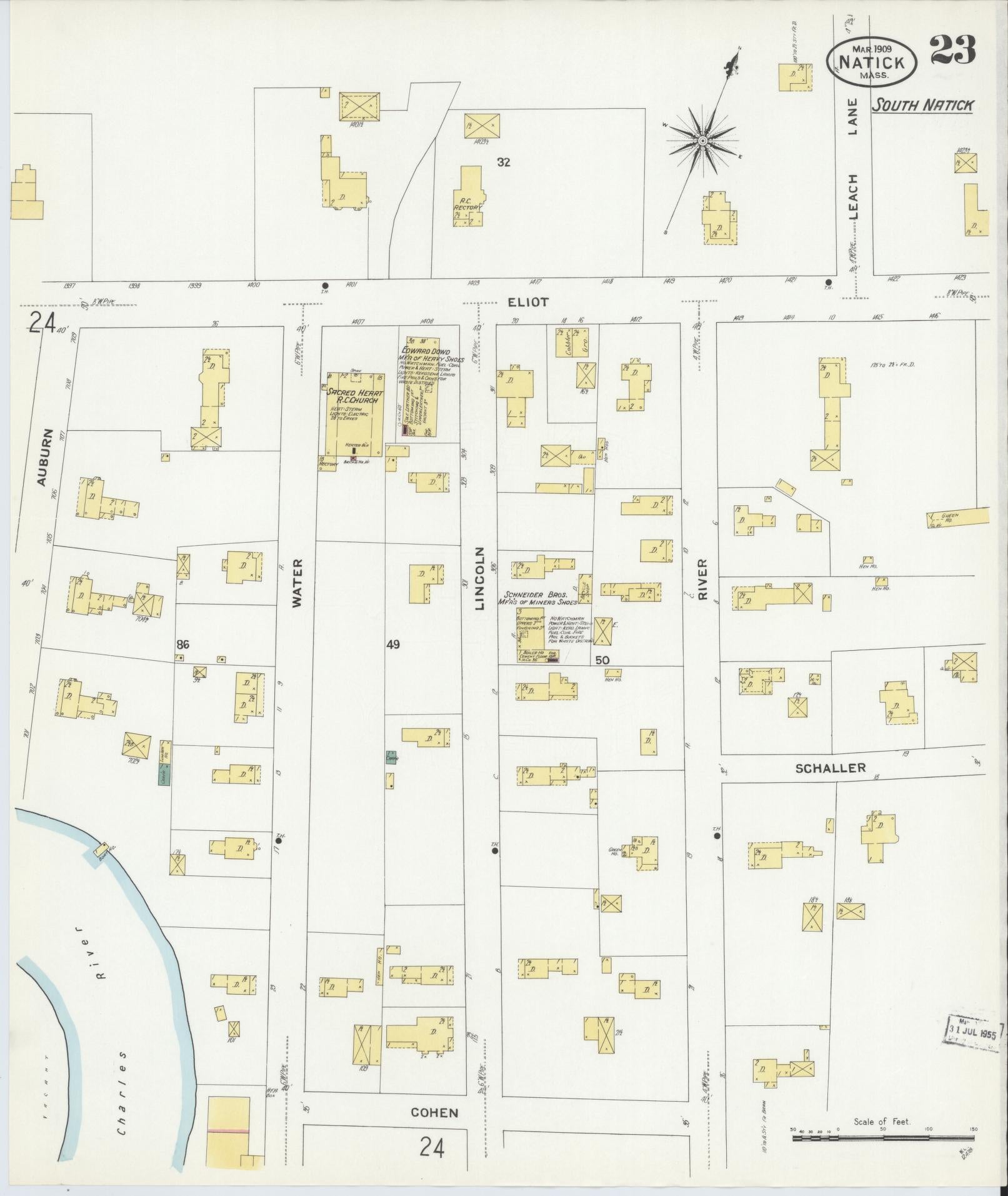 Sanborn Fire Insurance Map from Natick, Middlesex County, Massachusetts (1909), Sheet #0023 - Complete Map Set gallery image, historic Sanborn map, vintage wall art, Massachusetts Massachusetts