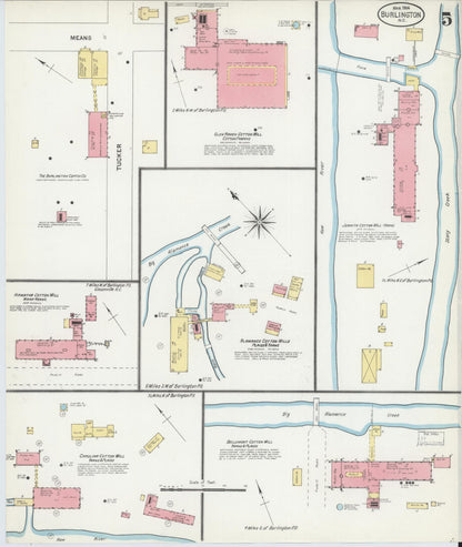 Sanborn Fire Insurance Map from Burlington, Alamance County, North Carolina (1904), Sheet #0005 - Historic Sanborn Fire Insurance Map Print, vintage old map wall art, antique decor, genealogy gift, North Carolina North Carolina map