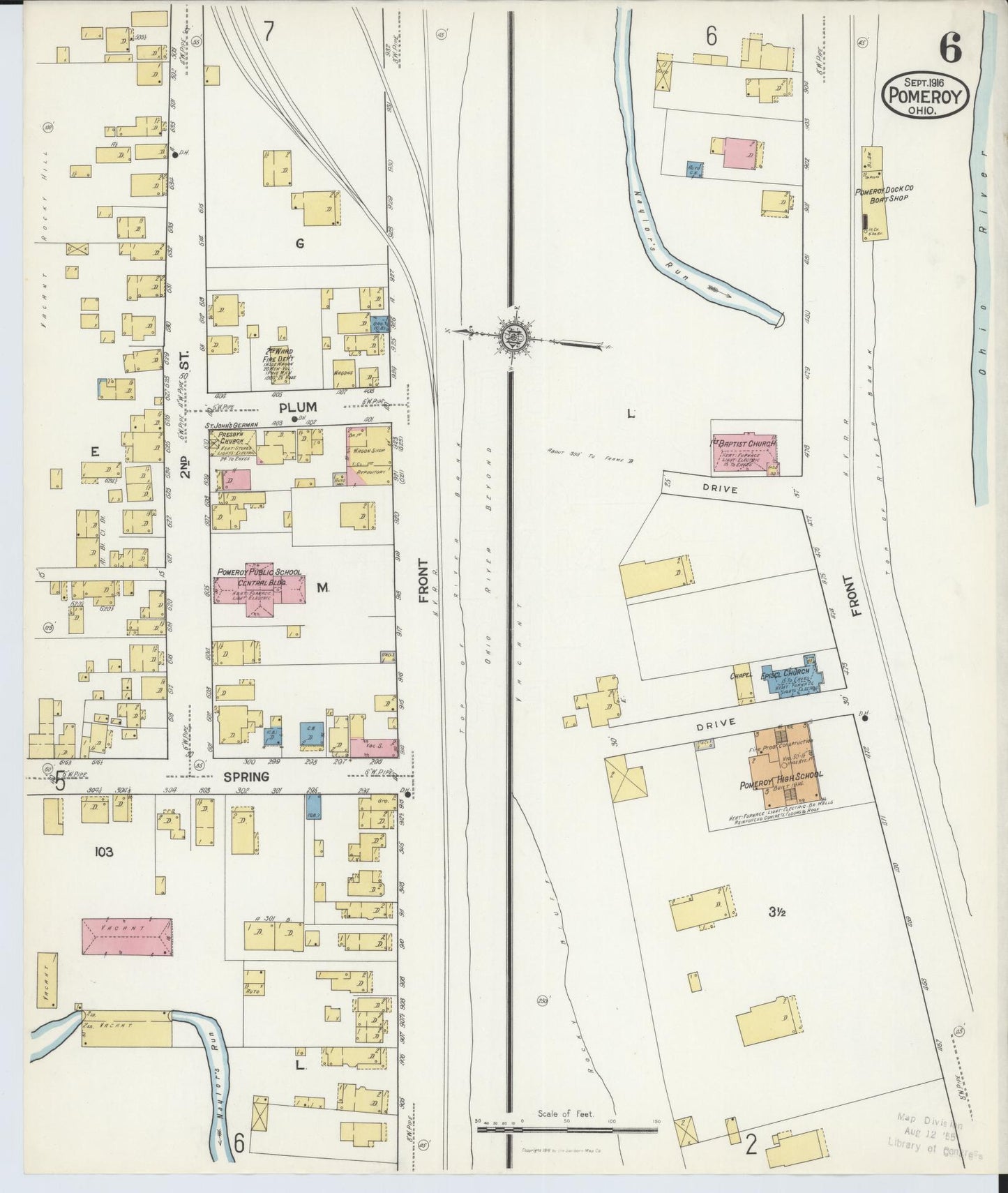 Sanborn Fire Insurance Map from Pomeroy, Meigs County, Ohio (1916), Sheet #0006 - Complete Map Set gallery image, historic Sanborn map, vintage wall art, Ohio Ohio