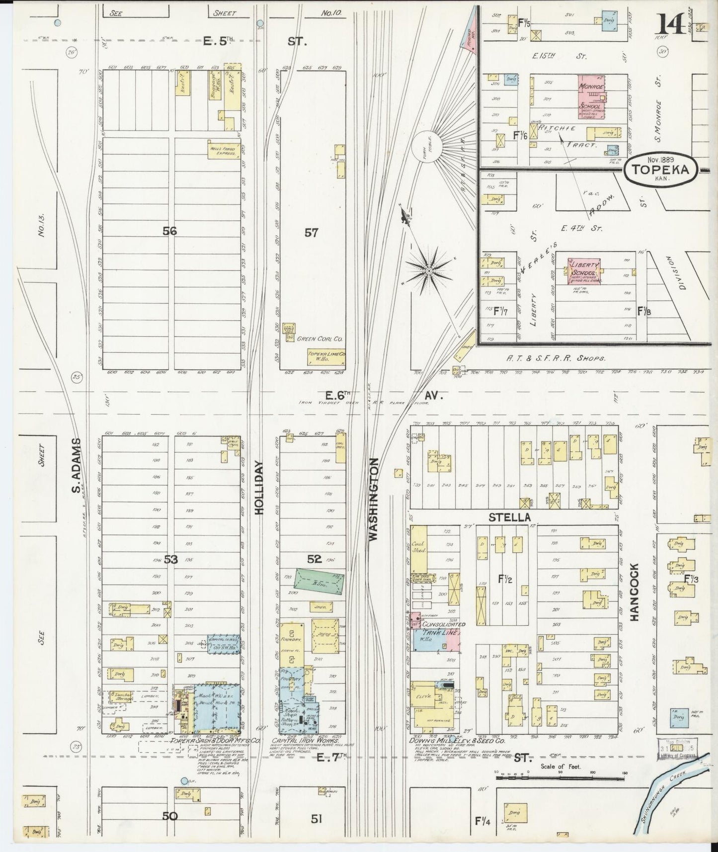 Sanborn Fire Insurance Map from Topeka, Shawnee County, Kansas (1889), Sheet #0015 - Historic Sanborn Fire Insurance Map Print, vintage old map wall art, antique decor, genealogy gift, Kansas Kansas map