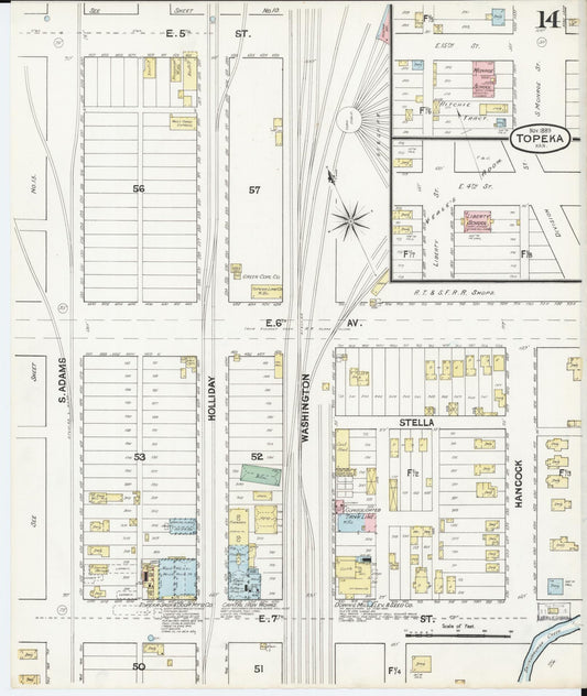 Sanborn Fire Insurance Map from Topeka, Shawnee County, Kansas (1889), Sheet #0015 - Historic Sanborn Fire Insurance Map Print, vintage old map wall art, antique decor, genealogy gift, Kansas Kansas map