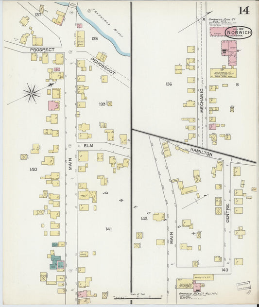 Sanborn Fire Insurance Map from Norwich, New London County, Connecticut (1892), Sheet #0014 - Historic Sanborn Fire Insurance Map Print, vintage old map wall art, antique decor, genealogy gift, Connecticut Connecticut map