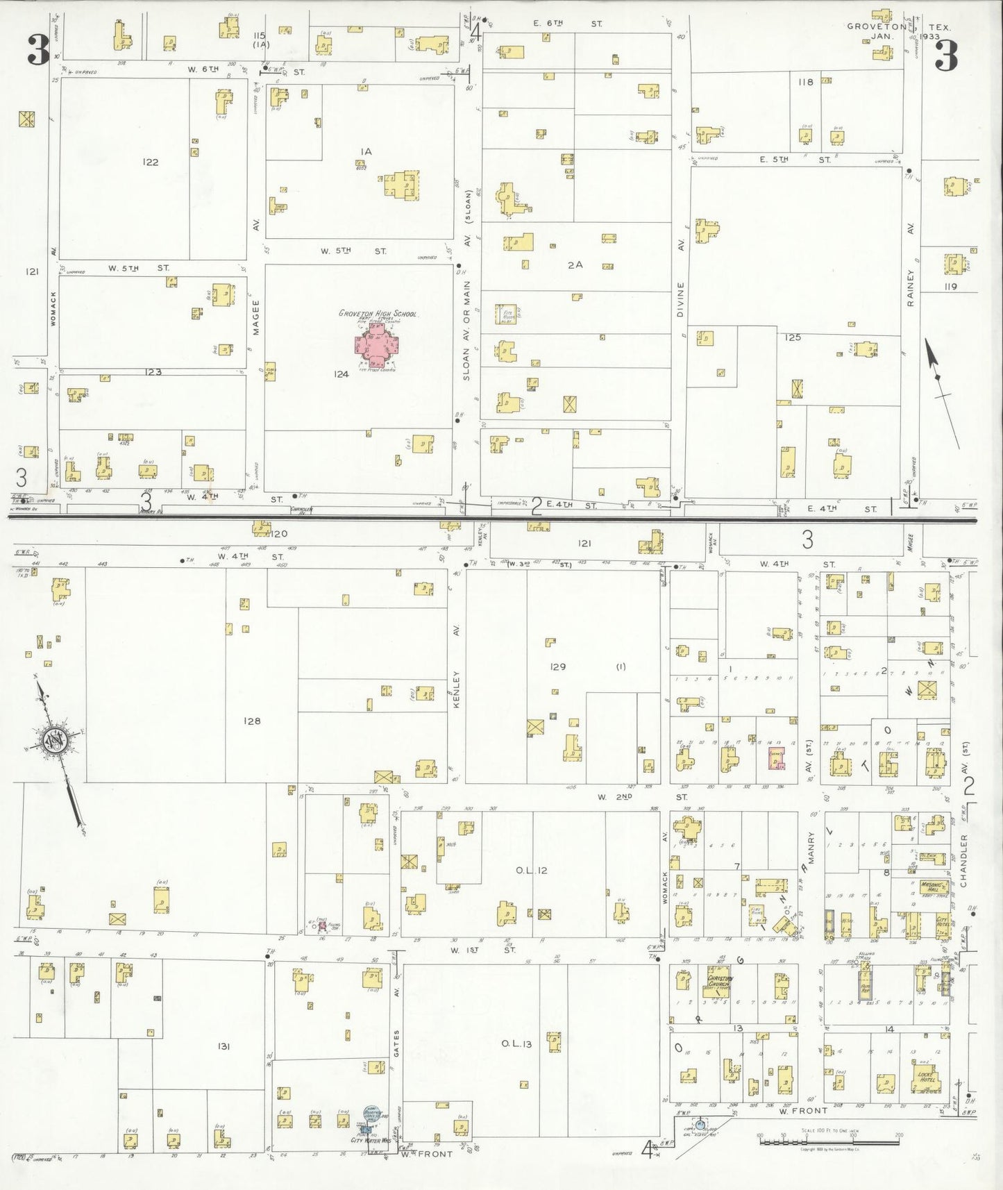 Sanborn Fire Insurance Map from Groveton, Trinity County, Texas (1933), Sheet #0003 - Complete Map Set gallery image, historic Sanborn map, vintage wall art, Texas Texas