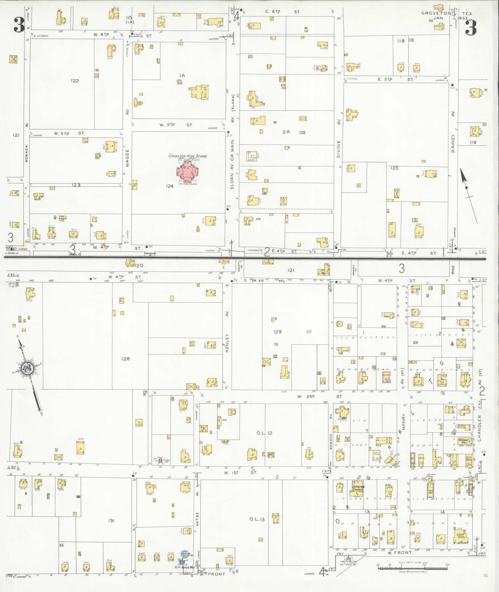 Sanborn Fire Insurance Map from Groveton, Trinity County, Texas (1933), Sheet #0003 - Complete Map Set gallery image, historic Sanborn map, vintage wall art, Texas Texas