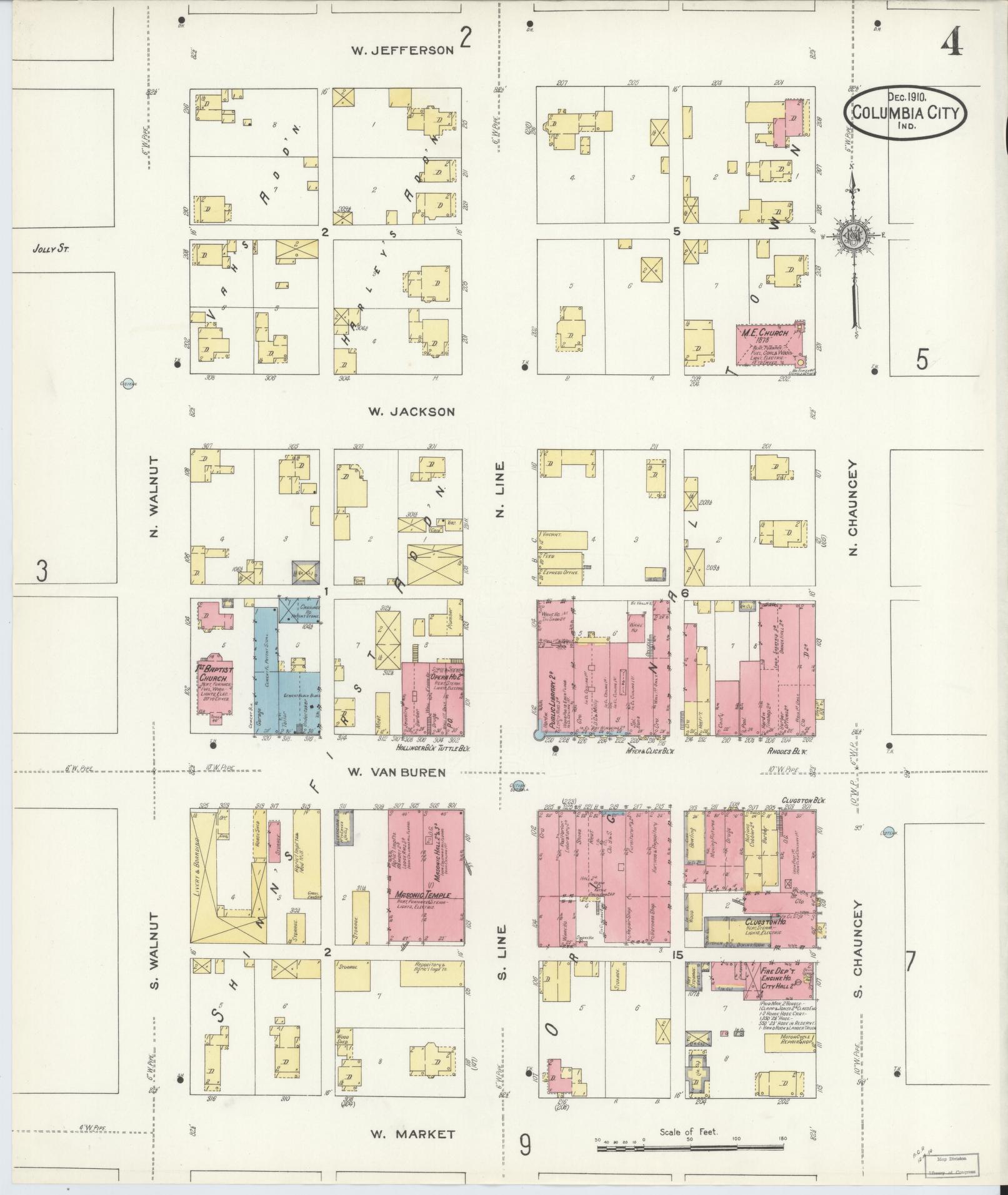 Sanborn Fire Insurance Map from Columbia City, Whitley County, Indiana (1910), Sheet #0004 - Historic Sanborn Fire Insurance Map Print, vintage old map wall art, antique decor, genealogy gift, Indiana Indiana map