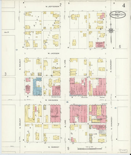 Sanborn Fire Insurance Map from Columbia City, Whitley County, Indiana (1910), Sheet #0004 - Historic Sanborn Fire Insurance Map Print, vintage old map wall art, antique decor, genealogy gift, Indiana Indiana map