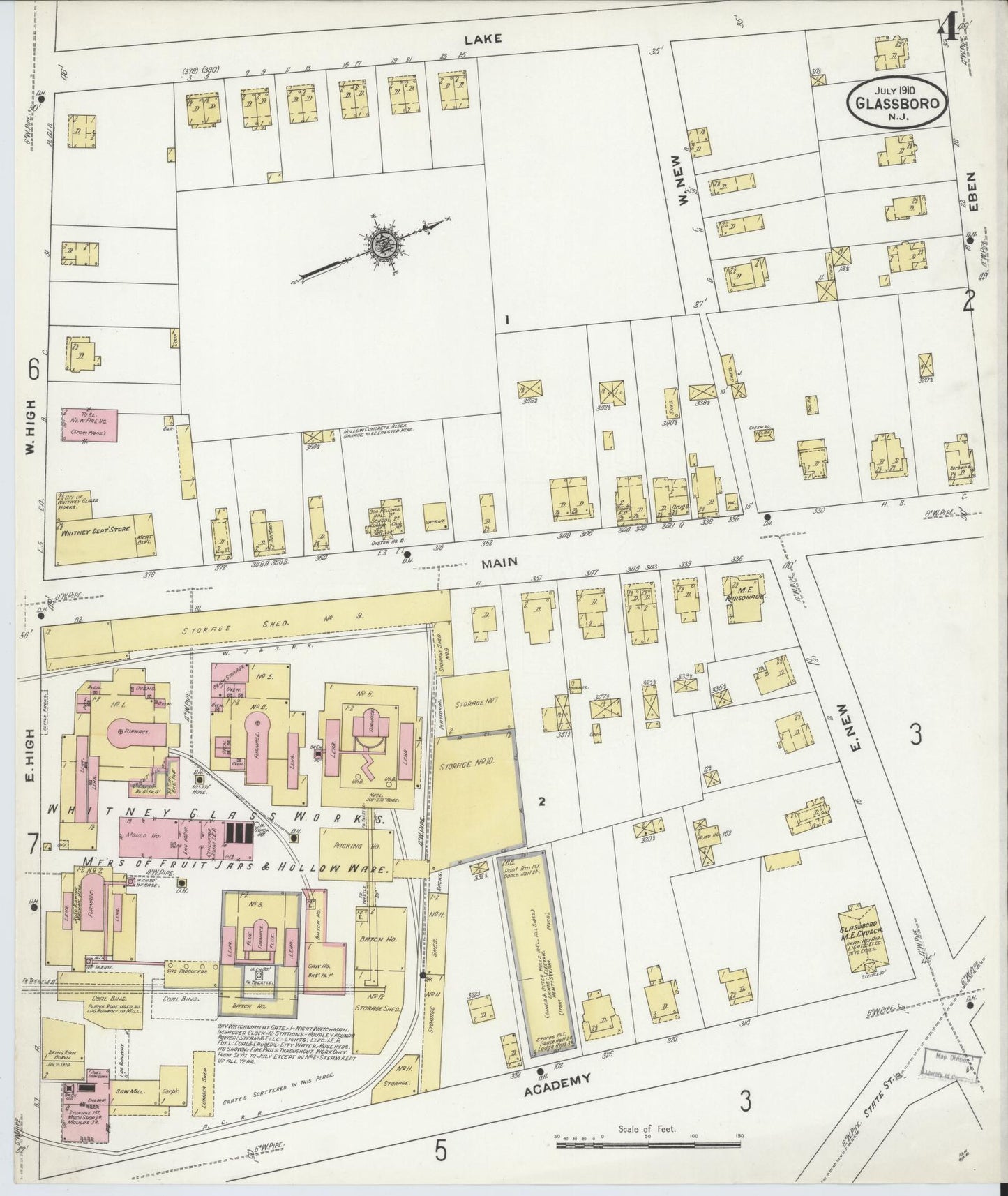 Sanborn Fire Insurance Map from Glassboro, Gloucester County, New Jersey (1910), Sheet #0004 - Complete Map Set gallery image, historic Sanborn map, vintage wall art, New Jersey New Jersey
