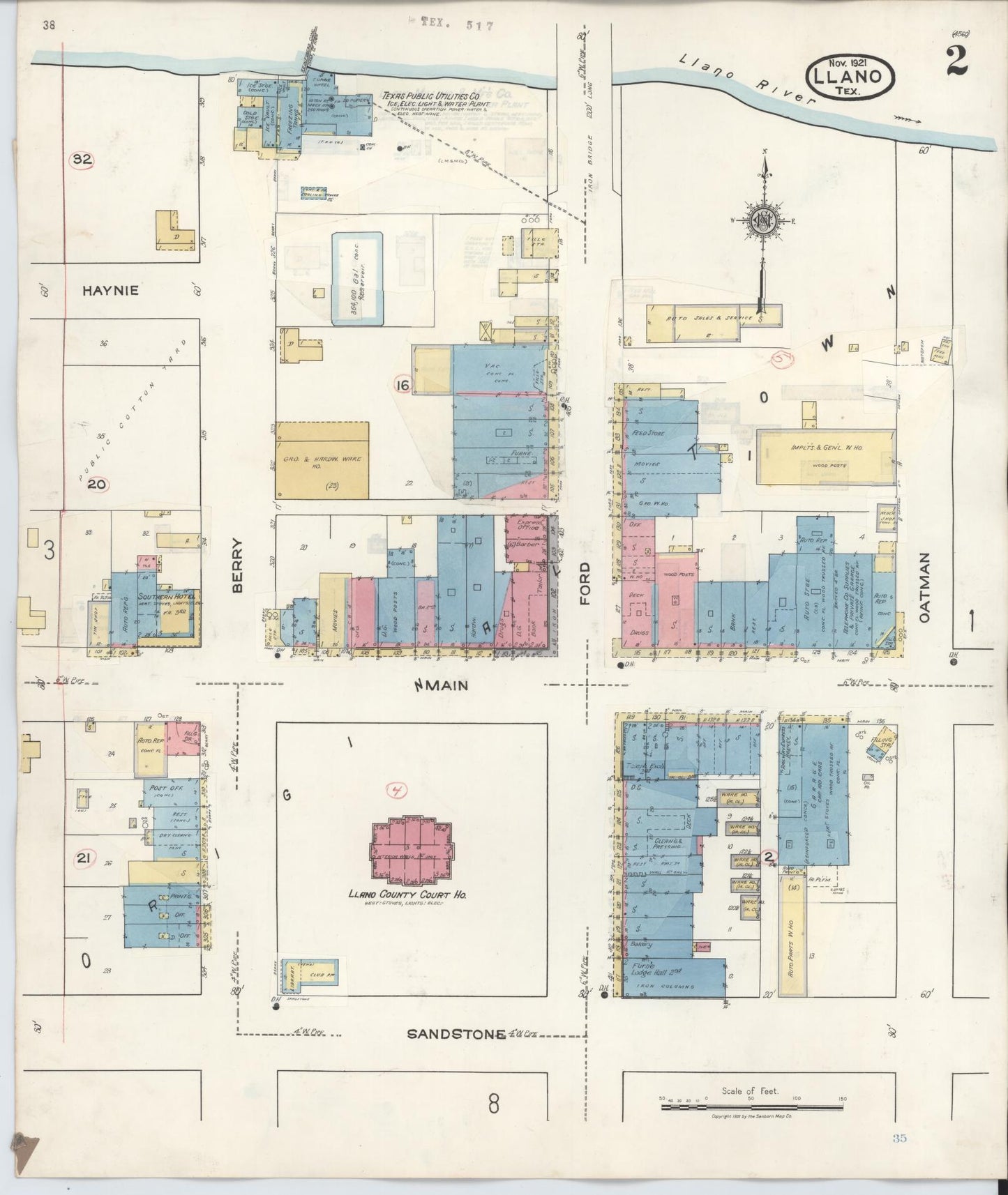 Sanborn Fire Insurance Map from Llano, Llano County, Texas (1942), Sheet #0002 - Historic Sanborn Fire Insurance Map Print, vintage old map wall art, antique decor, genealogy gift, Texas Texas map