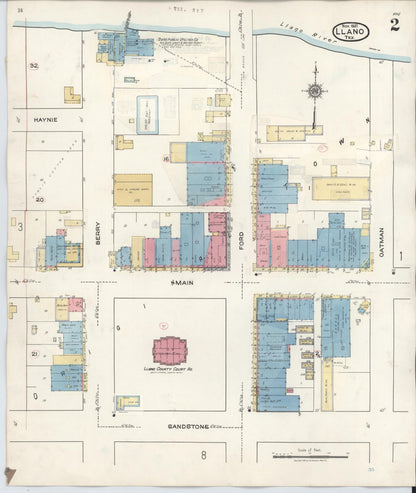 Sanborn Fire Insurance Map from Llano, Llano County, Texas (1942), Sheet #0002 - Historic Sanborn Fire Insurance Map Print, vintage old map wall art, antique decor, genealogy gift, Texas Texas map