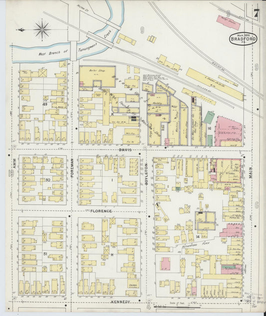 Sanborn Fire Insurance Map from Bradford, McKean County, Pennsylvania (1895), Sheet #0007 - Historic Sanborn Fire Insurance Map Print, vintage old map wall art, antique decor, genealogy gift, Pennsylvania Pennsylvania map