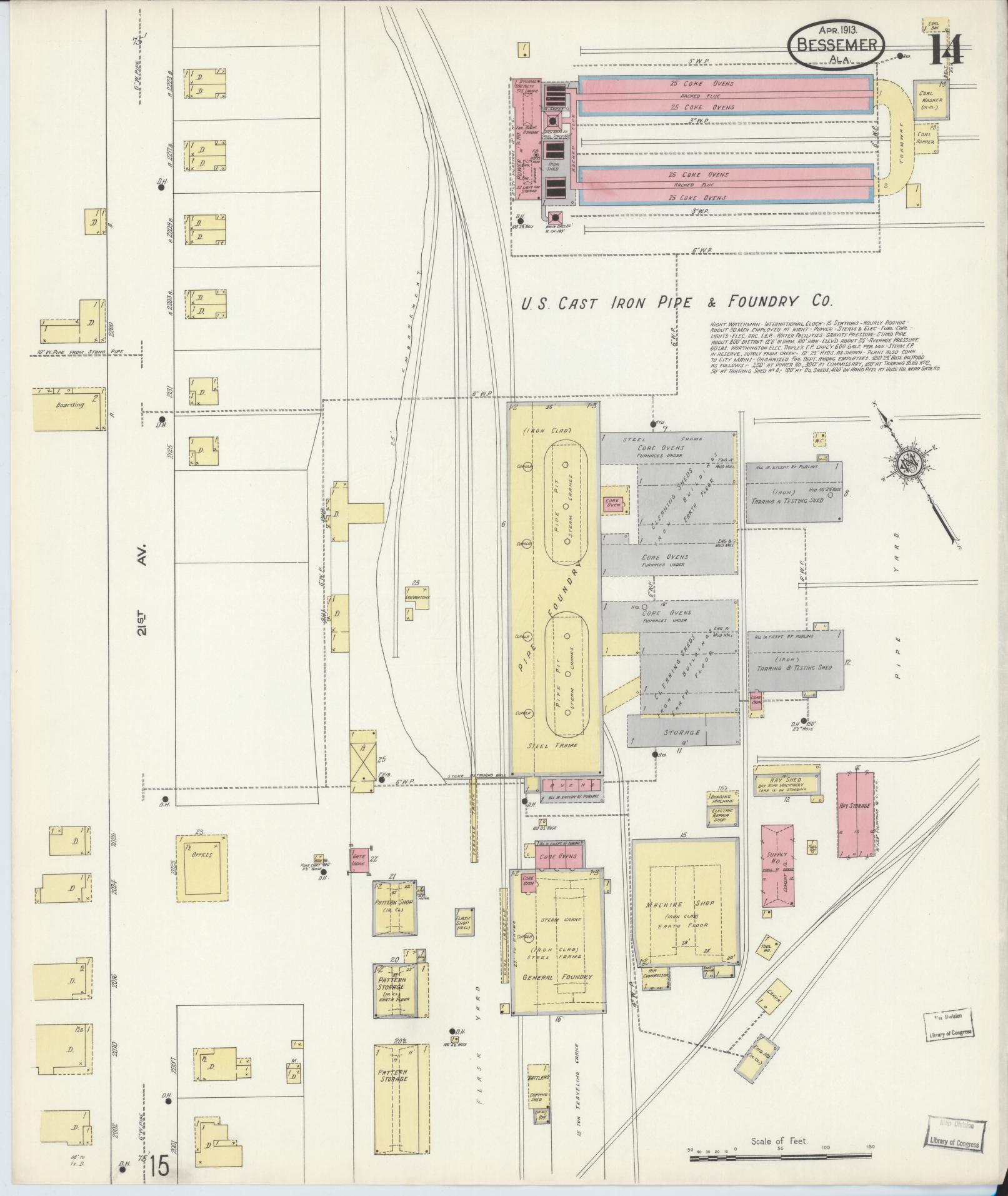 Sanborn Fire Insurance Map from Bessemer, Jefferson County, Alabama (1913), Sheet #0014 - Complete Map Set gallery image, historic Sanborn map, vintage wall art, Alabama Alabama