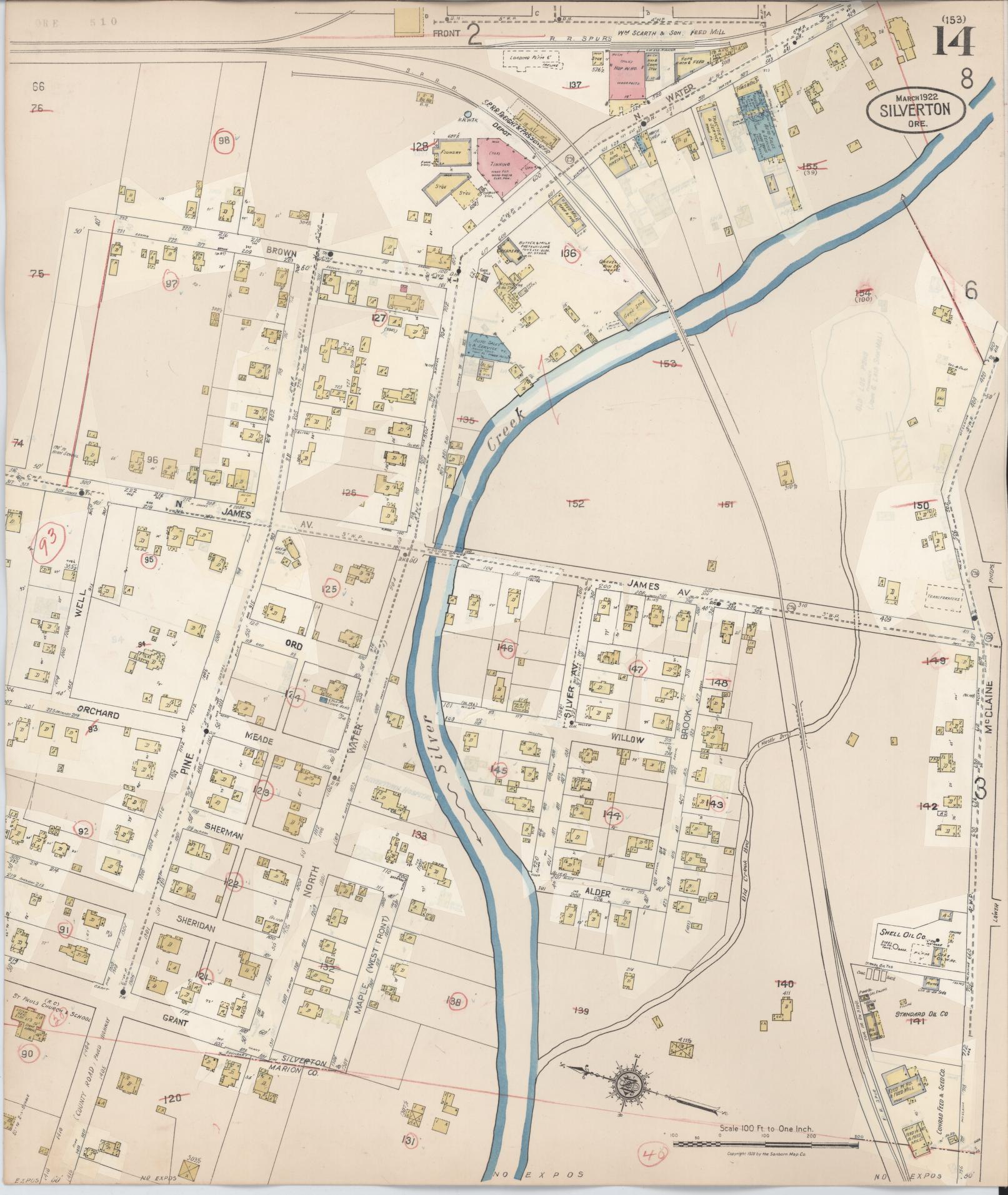 Sanborn Fire Insurance Map from Silverton, Marion County, Oregon (1939), Sheet #0014 - Historic Sanborn Fire Insurance Map Print, vintage old map wall art, antique decor, genealogy gift, Oregon Oregon map