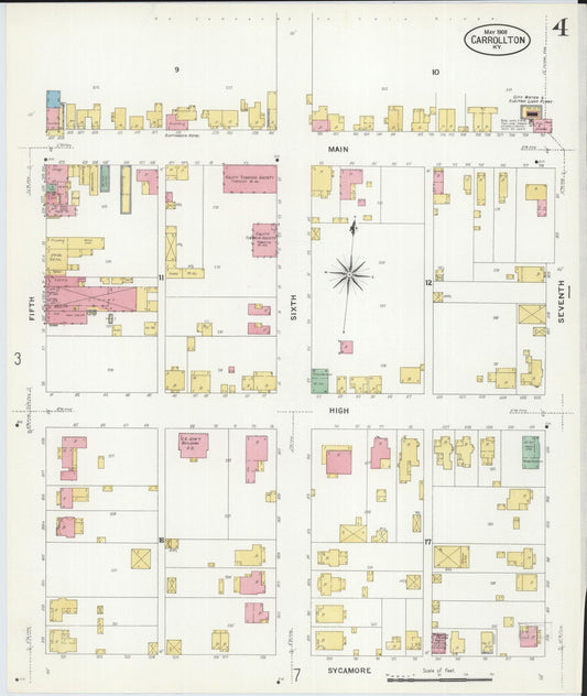 Sanborn Fire Insurance Map from Carrollton, Carroll County, Kentucky (1908), Sheet #0004 - Historic Sanborn Fire Insurance Map Print, vintage old map wall art, antique decor, genealogy gift, Kentucky Kentucky map