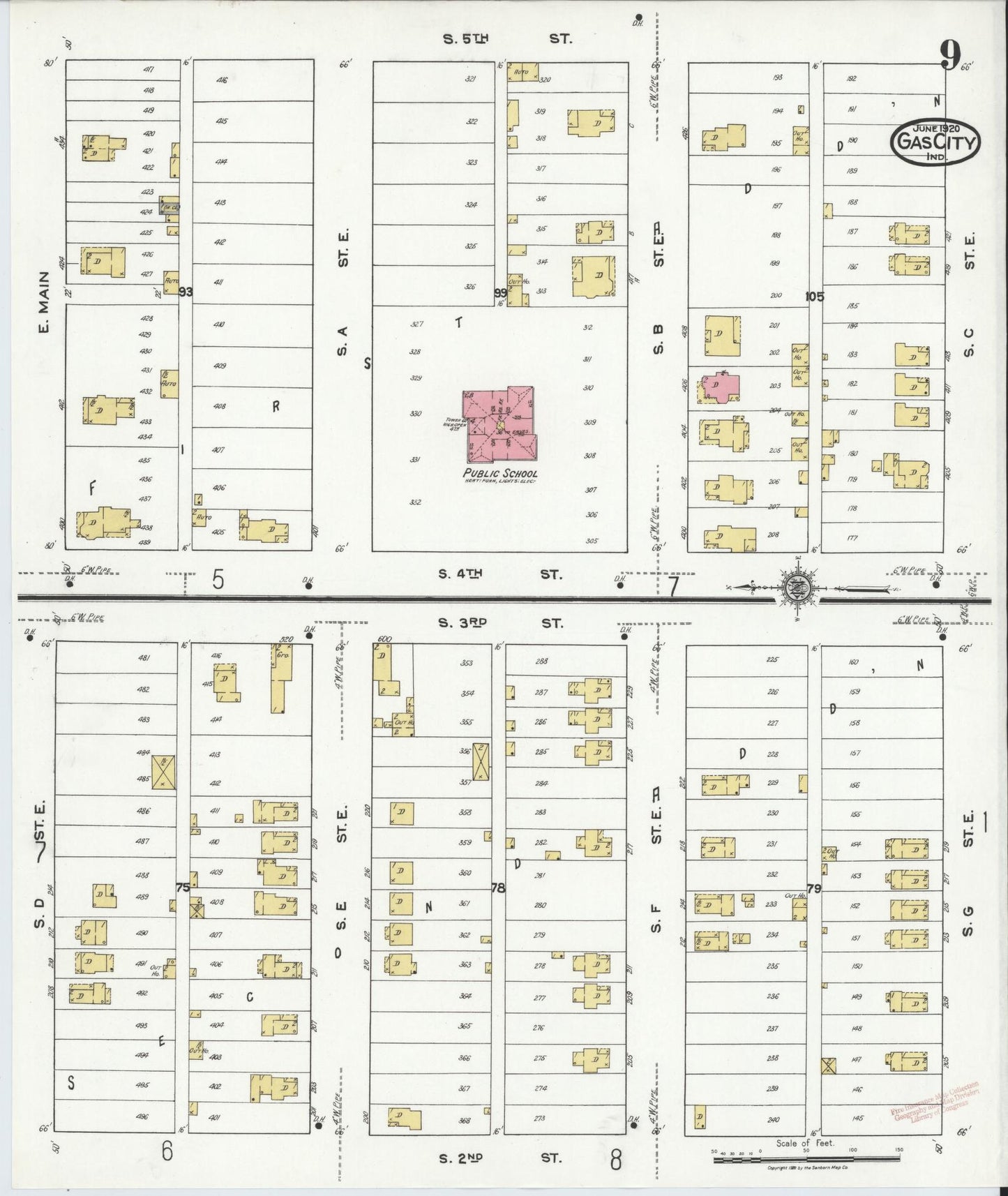 Sanborn Fire Insurance Map from Gas City, Grant County, Indiana (1920), Sheet #0009 - Historic Sanborn Fire Insurance Map Print, vintage old map wall art, antique decor, genealogy gift, Indiana Indiana map
