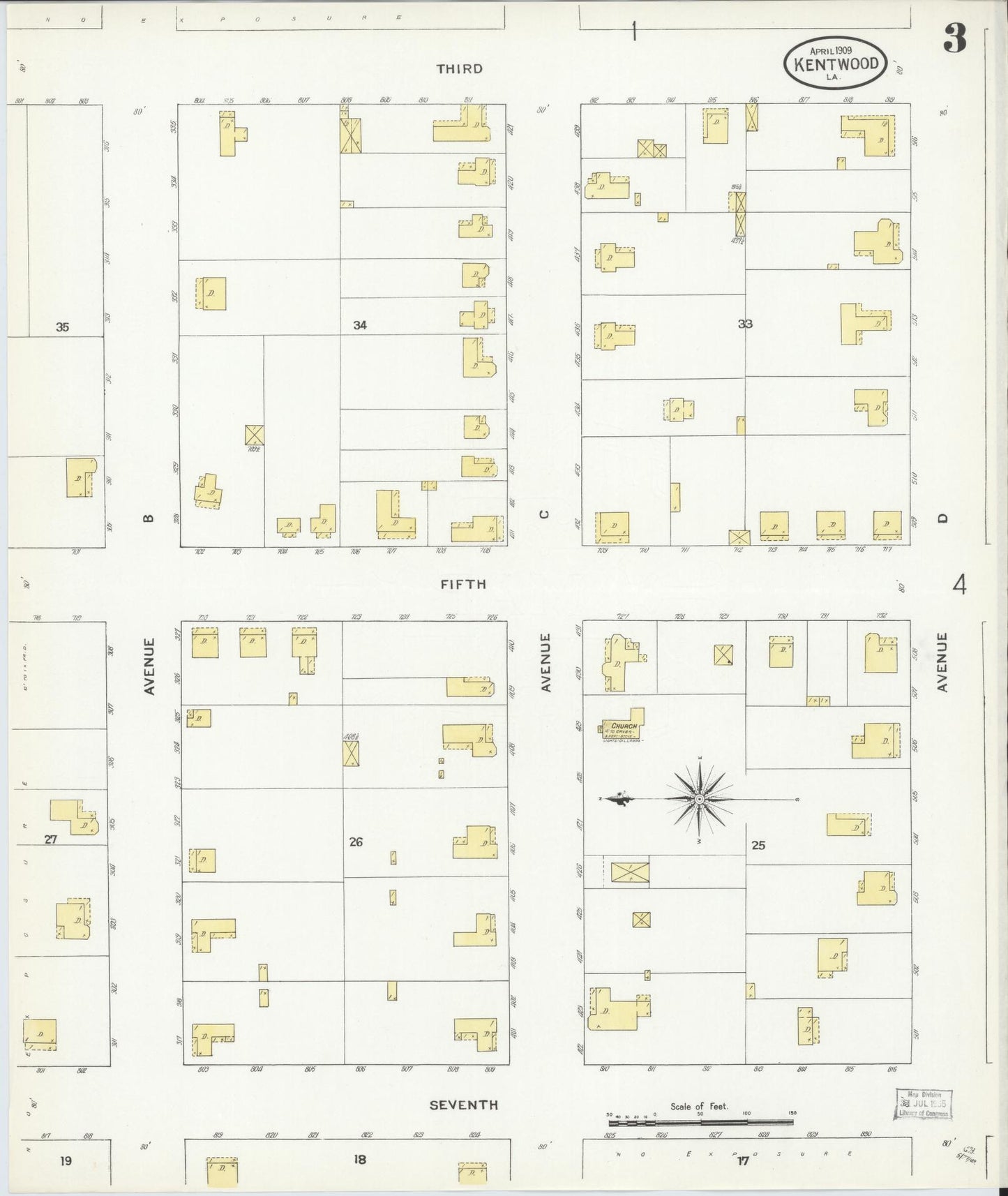Sanborn Fire Insurance Map from Kentwood, Tangipahoa Parish, Louisiana (1909), Sheet #0003 - Complete Map Set gallery image, historic Sanborn map, vintage wall art, Louisiana Louisiana