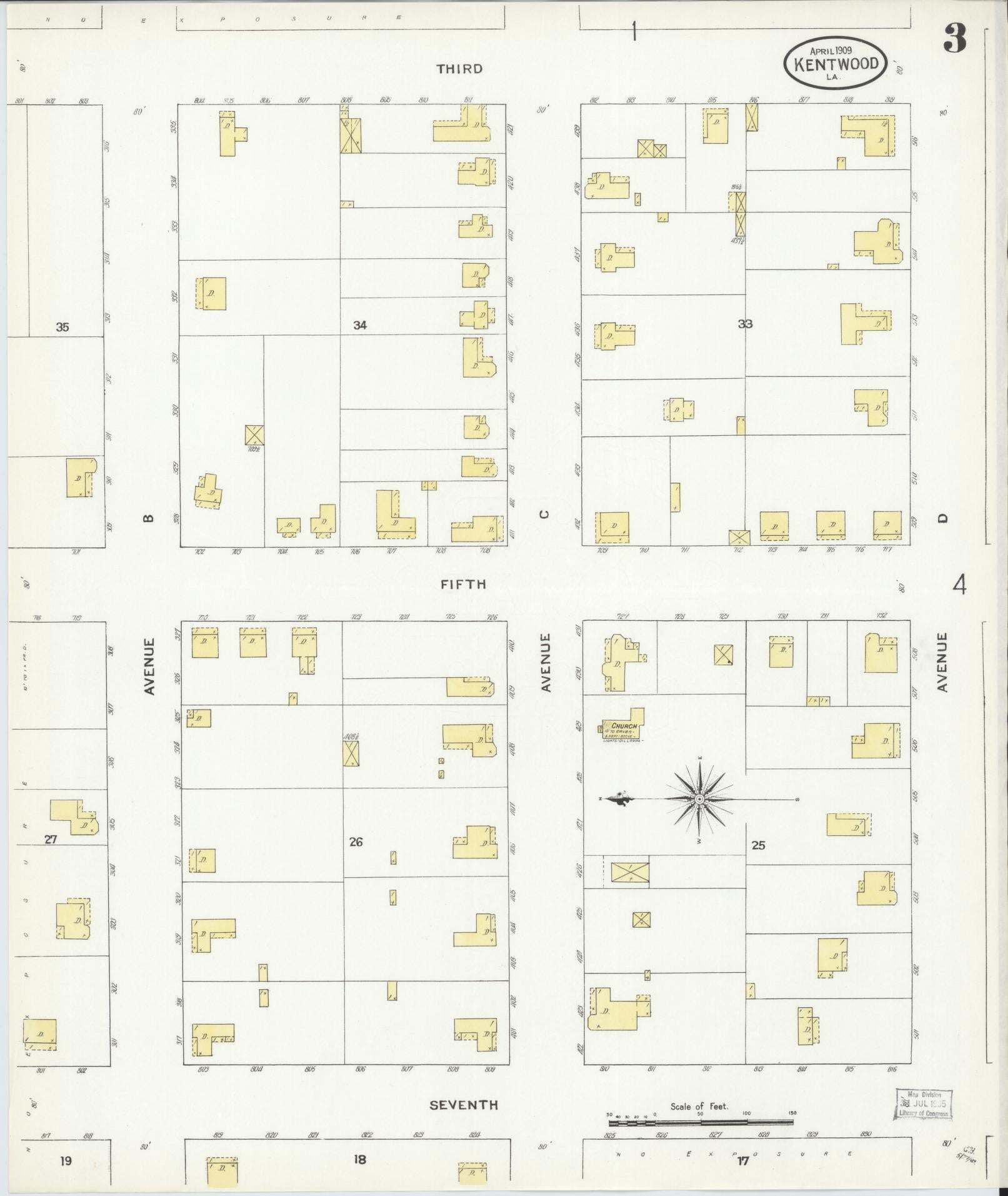Sanborn Fire Insurance Map from Kentwood, Tangipahoa Parish, Louisiana (1909), Sheet #0003 - Complete Map Set gallery image, historic Sanborn map, vintage wall art, Louisiana Louisiana